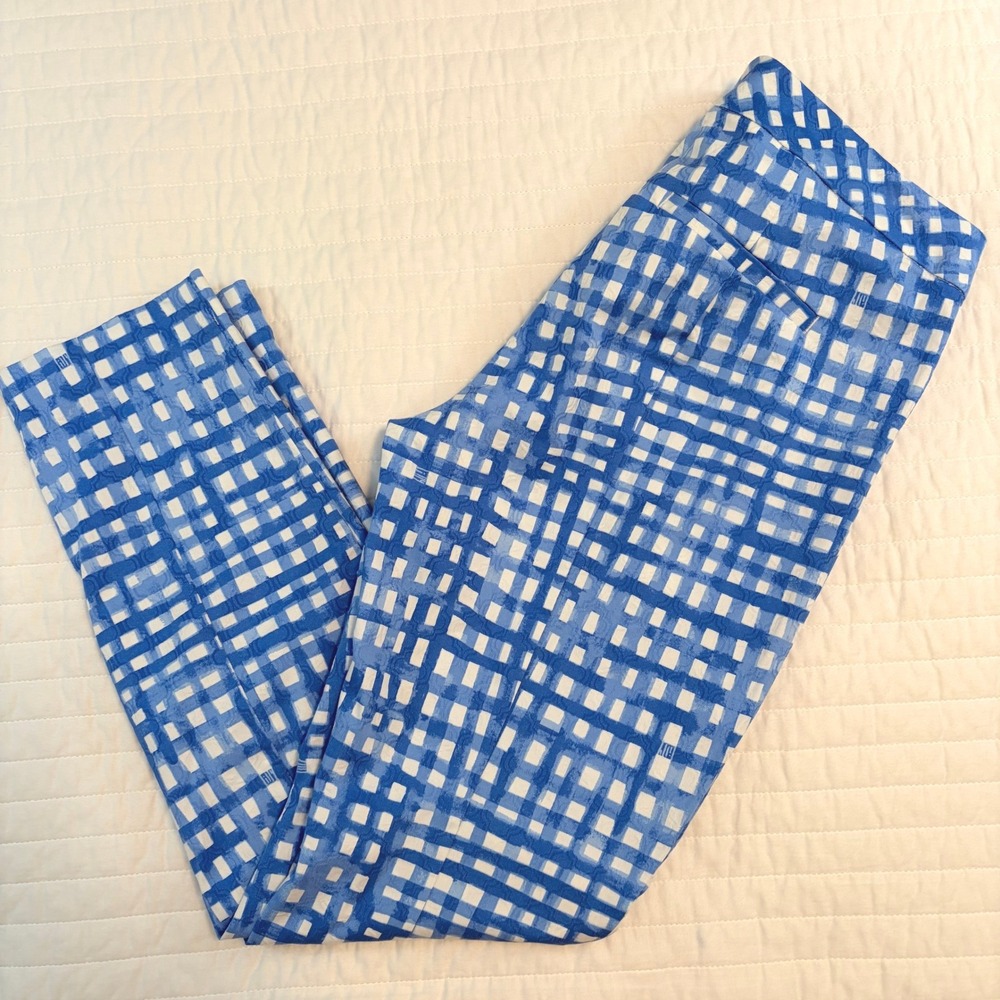 Lilly Pulitzer Blue White Gingham Kelly Slim Feelin Beachy Ankle Pants Womens 8